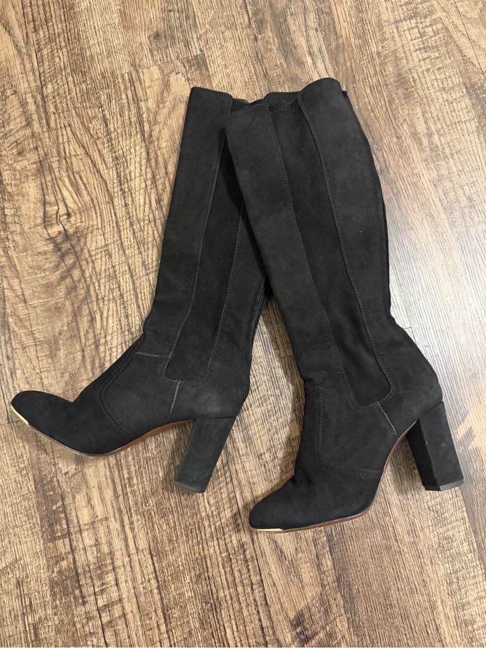 Tory Burch Black Suede Over-the-Knee Block Heel Boots